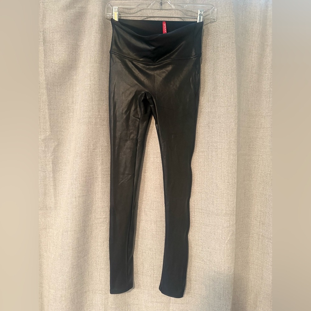 SPANX Faux Leather Black Leggings | S